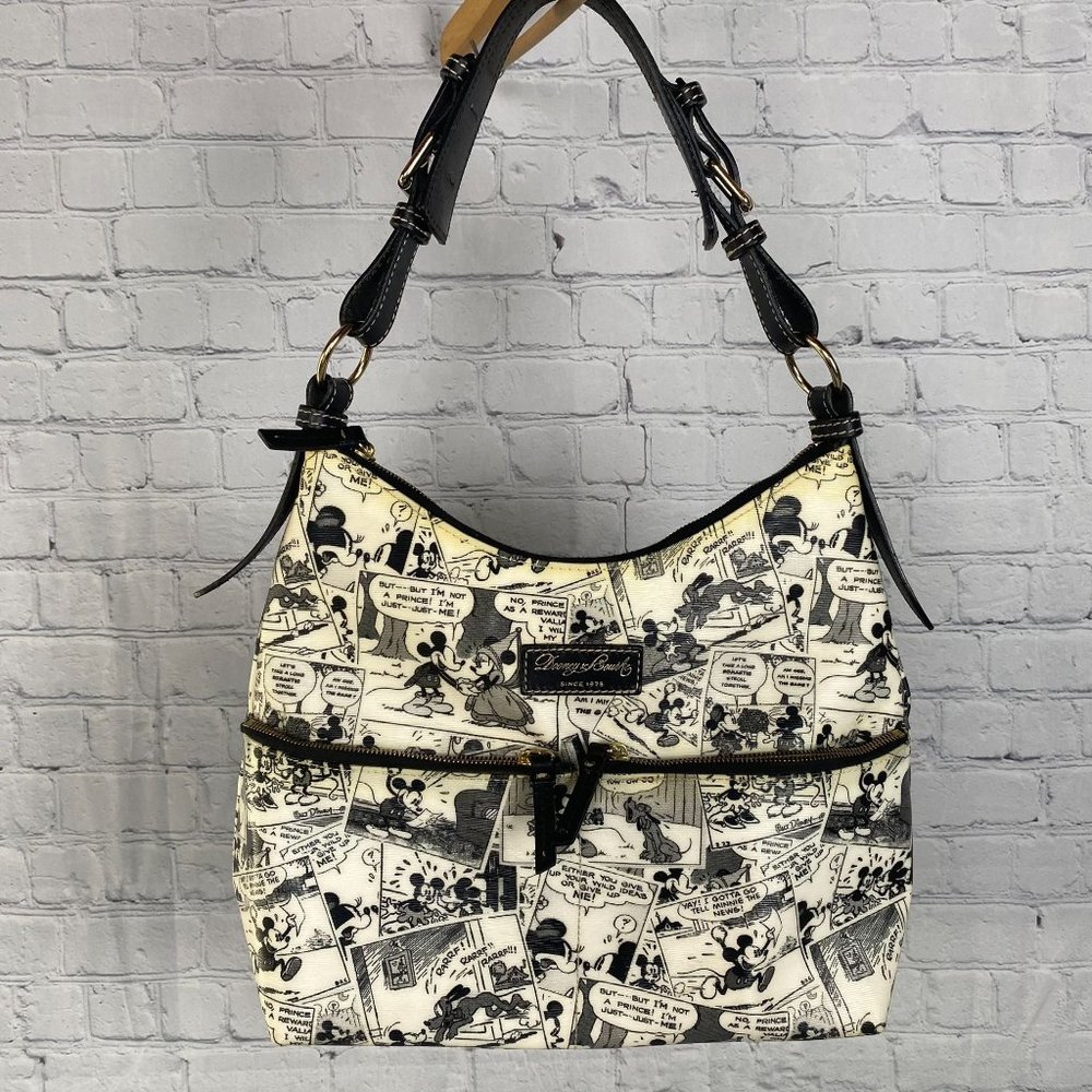 Disney Dooney and Bourke Mickey Mouse Comics North South Zipper Sac Black White